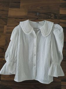 White Puff Sleeve PeterPan collar Shirt