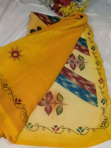 Vibrant Yellow Printed Saree with blouse