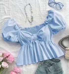 Blue Striped Peplum Top