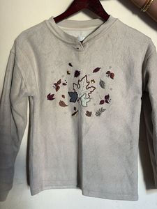 Cozy Fleece Sweater with Leaf Embroidery