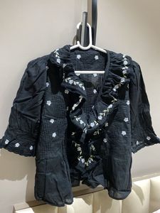 Elegant Black Embroidered Women Top