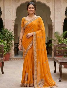 Orange Embroidered Saree