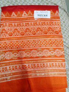 Beautiful Orange & Red and golden Saree