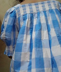 Cute Blue Checked Top with Smocked Details