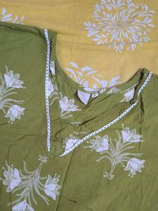 Olive Green Floral Print Kurta