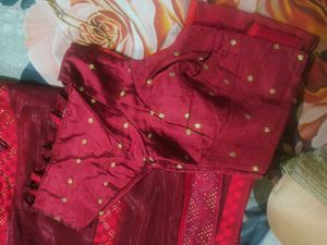 Elegant Red Saree with Gold Accents