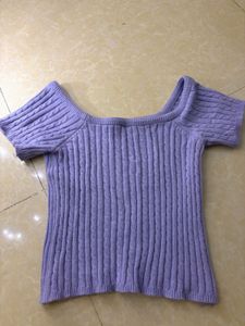 Cute Lavender Cable Knit Top with Bow