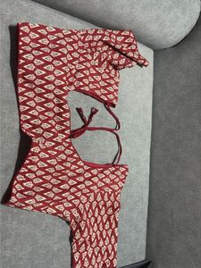 Red &amp; White Block Print Blouse