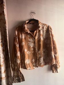 Brown Floral Button-Up Shirt