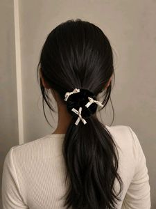 Fluffy Black Scrunchie with Bows