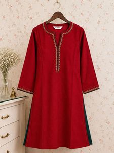 Red Embroidered Biba Kurta