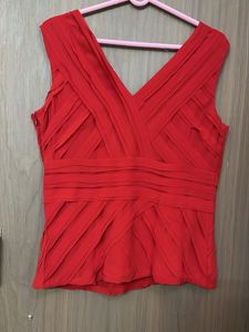 Stunning Red Ruched V-Neck Top