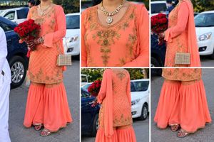 Exquisite Peach Embellished Sharara Set