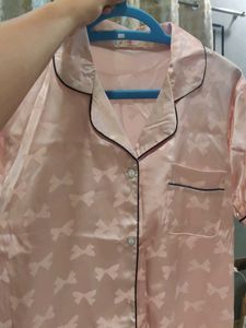 Pink Satin Pajama Top