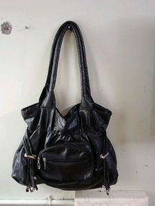 Chic Black Faux Leather Hobo Bag