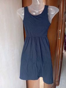 Navy Blue Sleeveless Fit and Flare Dress