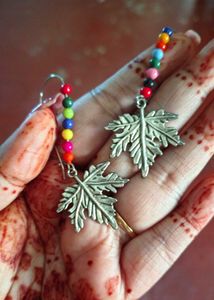 Oxidised Unique Leaf &amp; Bead Dangle Earrings