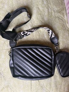Quilted Black Sling Bag with Pouch