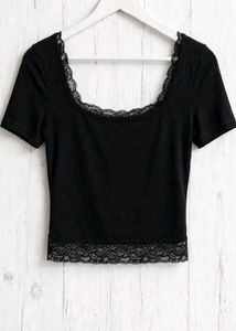 Black Lace Trim Crop Top