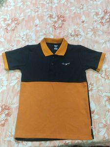 Black & Orange Color Block Polo Shirt