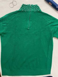 Emerald Green Pearl Embellished Turtleneck