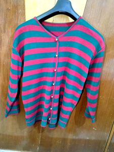 Striped Button-Down Cardigan