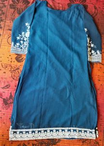 Elegant Embroidered Blue Kurta Set