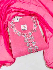 Pink Embroidered Dress Material