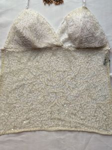 Embellished White Halter Neck Blouse