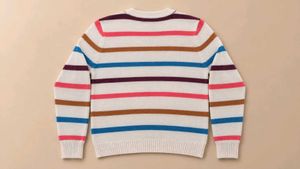 MULTI-STRIPE BUTTON-FRONT V-NECK KNIT SWEATER
