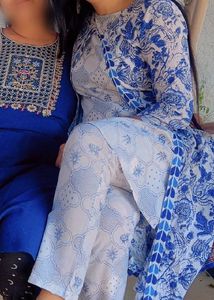 soft cotton Blue Floral Print Long Kurta with pant