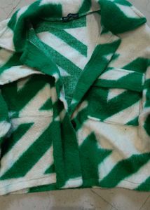 Green Patterned Cropped Jacket