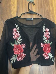 Sheer Black Floral Embroidered Top