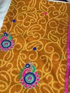 Embroidered Mustard Yellow Saree