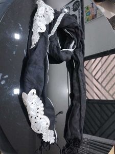 Black Dupatta with White Embellishments