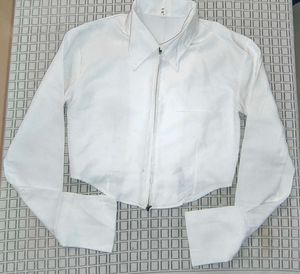 White Cropped Zip-Up Shirt