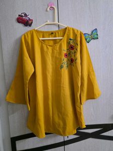 Yellow Embroidered Flared Sleeve Kurta