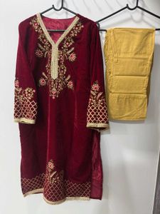 Velvet Embroidered Kurta Set