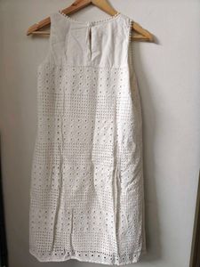Chic White Eyelet Sleeveless Dress