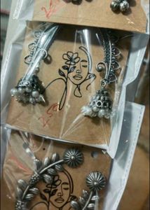 navratri Oxidized Silver Jhumka Earrings