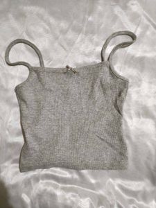 Grey Ribbed Camisole bow Top
