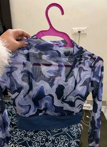 Blue Camo Mesh Mock Neck Top