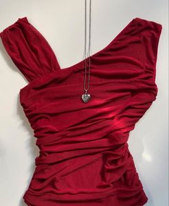 Red Ruched One-Shoulder Top