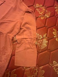 Rust Embroidered Peplum Cotton Top for Women | Rou