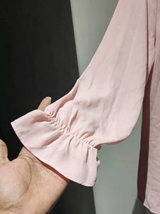Chic Pink Ruffled Collar Button-Up Top