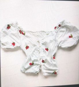 Strawberry Print Puff Sleeve Top