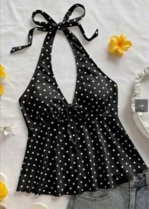 Chic Polka Dot Halter Bikini Top