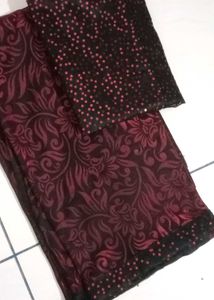 Elegant Red &amp; Black Floral Design Saree