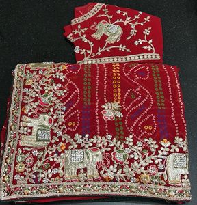 New-Red 💎Embroidered Saree with Blouse