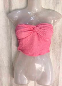 Pink Textured Twist Bustier Top